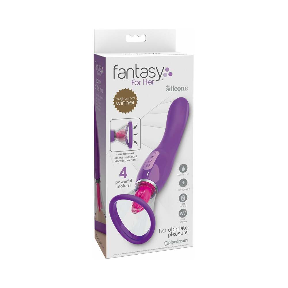 Pipedream Fantasy For Her Her Ultimate Pleasure Rechargeable Silicone Dual-Ended Vibrator With Licking Suction Purple